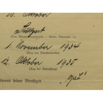 Certificato di smobilitazione Wehrmacht. 1 Komp / I Btl. Inf.Rgt 13, 1935 anni. Espenlaub militaria